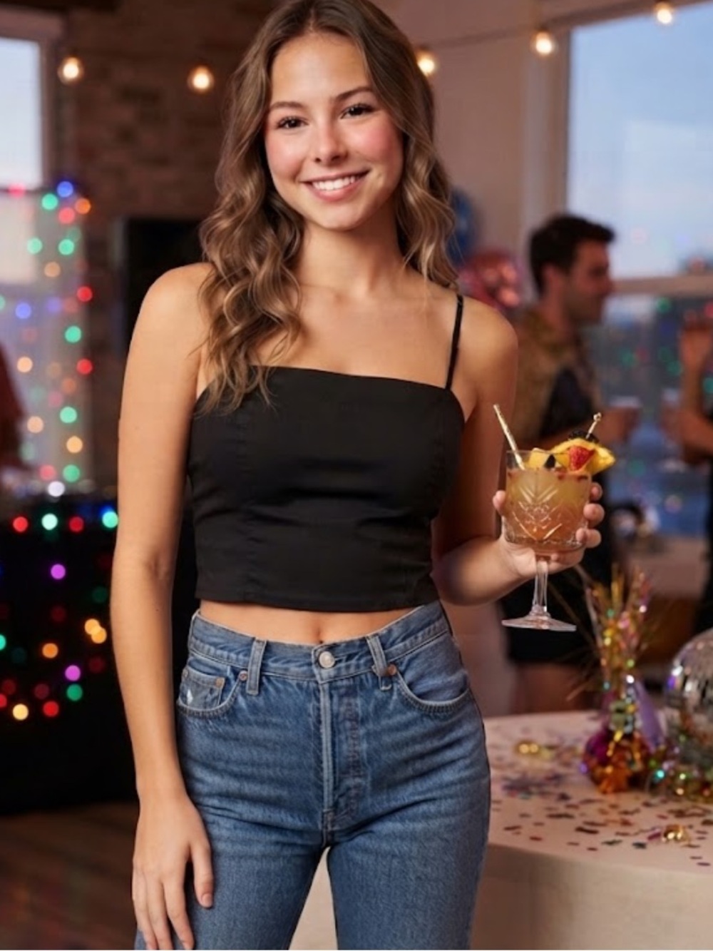 🍷Sunday Best Anthropologie Black Satin Like Smocked Cropped Cami